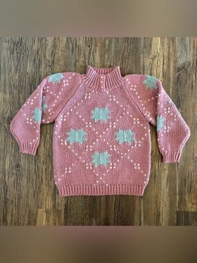 Vtg Conspiracy Mock Neck Knit Sweater NO SIZE TAG (19” P2P) Hearts Stars Cottage